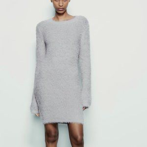 ZARA Women's Faux Fur Dress(Light-gray, US L/EUR L)